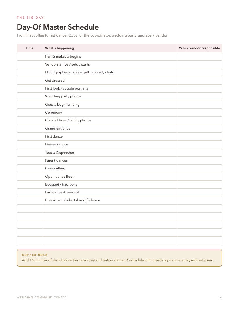 Day-Of Master Schedule